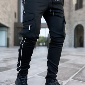 Wholesale Price Fashion Street Style Side <b>Cargo</b> Pockets Black Customize logo Skinny Men Track <b>Pants</b> - Product Image 2