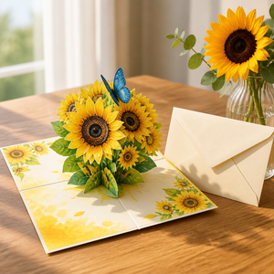 Carte de vœux 3D en forme de tournesol, faite à la main, en papier floral, forme personnalisée pour anniversaire, mariage, fête des mères - Product Image 2