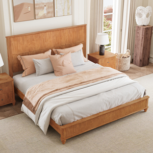 Solid Wood Bed Frame,<strong>King</strong> Platform Bed Frame with <strong>Headboard</strong>,Tall <strong>Headboard</strong> Natural Wood Bed ,No Box Spring Needed,Natural - Product Image 6