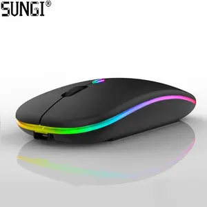 Slim and Portable Wireless Rechargeable 2.4GHz Wifi and BT Dual Mode Mouse USB Optical Computer Mouse with RGB Backlight Lights