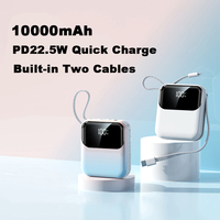 Nouvelle batterie externe compacte et populaire de 10000 mAh avec câble, tendance, colorée, haute technologie, capacité réelle, personnalisable, idéale comme cadeau
