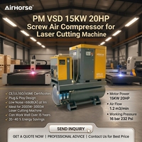 Compresseur d'air à vis Airhorse à économie d'énergie, vitesse variable, USA Canada, 20HP, 16 bars, 1,2 m³/min, pour découpe laser avec sécheur, 500L