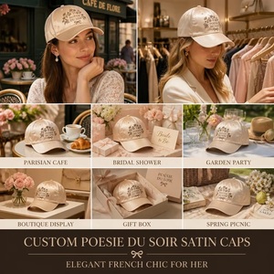 Casquette de baseball en satin personnalisée Poesie Du Soir, 6 panneaux, imprimé floral, style vintage chic français, réglable, vente en gros, OEM, faible MOQ - Product Image 2