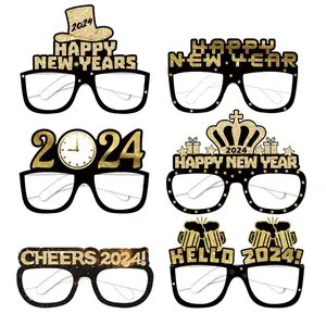 Ano novo 2024 preto ouro papel cor óculos 3D infantil festa de aniversário foto adereços