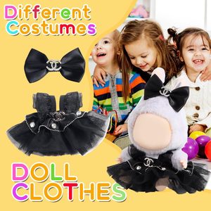 Vêtements de poupée de dessin animé mignon de 17cm 2 pièces jupe noire et blanche avec épingle à cheveux 6.7 pouces accessoires en plastique souple - Product Image 3