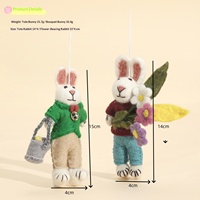 Porte-clés en feutre de laine fait main népalais, en forme de lapin ou d'agneau, style Kawaii, sans rembourrage, ornement, cadeau de Pâques, 31cm-50cm