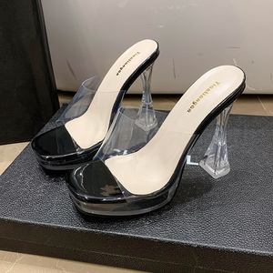 Chaussures tendance sexy en plexiglas à plateforme de 10 cm/13 cm, talons transparents pour femmes et dames - Product Image 3