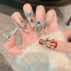 <span class=keywords><strong>Diseño</strong></span> #2600 estilo chino de gama alta <span class=keywords><strong>novia</strong></span> <span class=keywords><strong>uñas</strong></span> hechas a mano logotipo personalizado <span class=keywords><strong>uñas</strong></span> artificiales ataúd medio diseñado prensa en las <span class=keywords><strong>uñas</strong></span> - Product Image 2