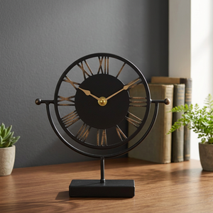 Premium Metal Tabletop <b>Clock</b> with Roman Numeral Dial and Rotating Decorative Frame for Home Office <b>Desk</b> Living Room Decor Accent - Product Image 4