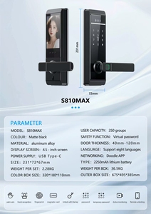 S810Max Tuya APP Control remoto Cerradura de puerta inteligente con intercomunicador de video Tarjeta de reconocimiento de huellas dactilares Llave de código para oficina en casa - Product Image 6