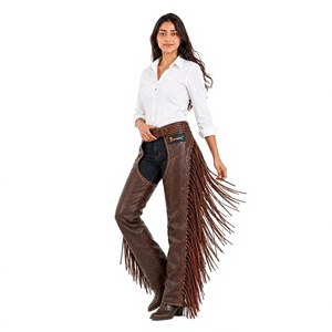 Guêtres en cuir véritable Tecnica pour femme, taille haute, avec franges, pour la protection équestre - Product Image 1