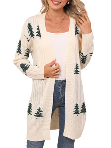 Cardigan long en tricot jacquard torsadé pour <span class=keywords><strong>femme</strong></span>, motif sapin <span class=keywords><strong>de</strong></span> <span class=keywords><strong>Noël</strong></span>, ouvert sur le devant, coupe décontractée, pour l'hiver - Product Image 2