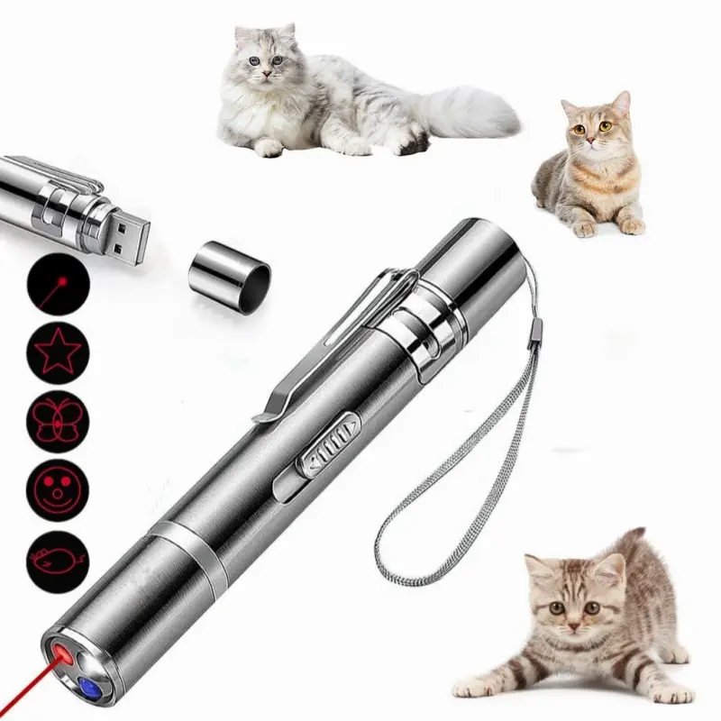 USB ricaricabile gatto puntatore laser penna giocattolo per animali domestici divertente addestramento pet pet puntatore laser in acciaio inox gatto cane giocattoli