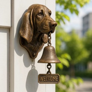 Sonnette murale vintage en résine en forme de tête de chien Bloodhound, sculpture décorative rustique pour entrée de maison de campagne - Product Image 1