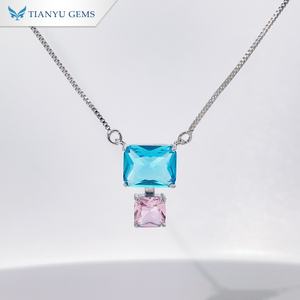Collier Tianyu Gems à double pierre avec pendentifs rectangulaires carrés en pierres précieuses bleues et carrés roses élégants - Product Image 1