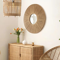 Meilleures ventes de miroirs de maquillage en rotin au design élégant suspendus au mur, faits à la main