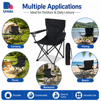 Chaise pliante portable avec accoudoirs, porte-gobelet, poche latérale et sac de transport pour le camping, la pêche et les pique-niques