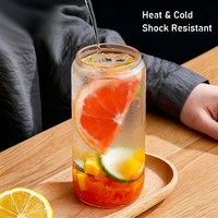 Premium 500ml hittebestendige klassieke glazen tumblers met deksels en rietjes voor ijskoffie, cocktails, bier, whisky, frisdrank (6 stuks)