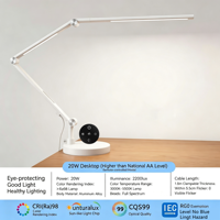 Lampe de bureau LED à base métallique, tactile/télécommandée, double source lumineuse, pliable, alimentation CA, protection oculaire, IRC 95, pour chambre, bureau, travail, nail art