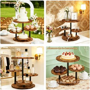 Wood Cake <b>Stand</b> Round Retro Color Durable Birthday Dessert Display Rack Party Tableware 1 <b>Pc</b> - Product Image 2