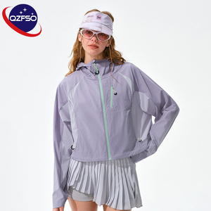 QZFSO Custom Streetwear Lightweight Mesh Zip up Windbreaker Breathable Quick-dry Polyester Sun Protection <b>Jacket</b> With Hood - Product Image 4