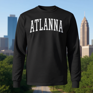 T-shirt à manches longues Atlanna, design avec prononciation d'Atlanta, col rond noir, vêtements unisexes - Product Image 3