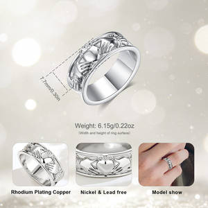 Anneaux de fiançailles Merryshine <span class=keywords><strong>Claddagh</strong></span>, nœud celtique, laiton, cuivre, anneau de promesse irlandais <span class=keywords><strong>Claddagh</strong></span> pour <span class=keywords><strong>homme</strong></span> - Product Image 6