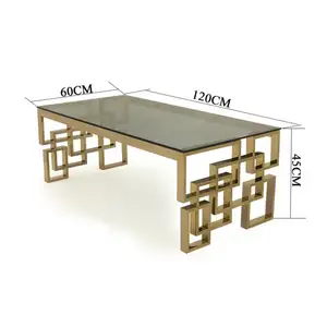 Luxe Gouden Glazen Stalen Poten Metalen Kamer Middenkist Wit Modern Gehard Roestvrij, Top Set Salontafel/