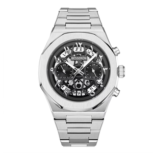 Montre pour homme en acier inoxydable, mouvement à quartz japonais, résistante à l'eau, chronographe lumineux, squelette de luxe, personnalisable - Product Image 1