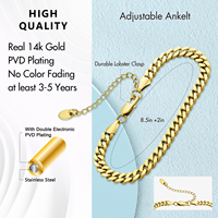 Bracelets de Cheville Maillons Plats Gourmette Plaqué Or 14K, Bijoux pour Femmes, Cadeau Été Plage Étanche, Grosse Chaîne Cubaine pour Femme