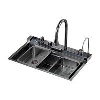 Évier de cuisine moderne en verre SUS304, fait main, avec rince-verre intelligent et cascade multifonction