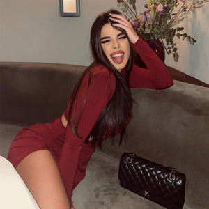 Trompet Hem 100% Polyester ile kadın o-boyun uzun kollu kat uzunluk Bodycon Casual parti elbise - Product Image 2