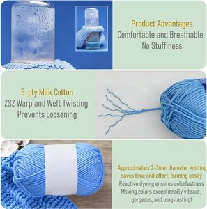 ชุดไหมพรมถักโครเชต์ DIY สำหรับทำผ้าพันคอ หมวก เสื้อไหมพรม กระเป๋า ไหมพรมคอตตอนหวี 50 กรัม ไหมพรมถักมือ 5 เส้นใย ไหมพรมคอตตอนนม 100% - Product Image 3