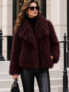Women's Curly Faux Fur <b>Coat</b> Long Sleeve Open Front <b>Shaggy</b> Plush Winter Jacket Wholesale OEM - Product Image 2