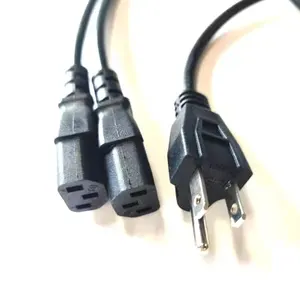 NEMA 5-15P To 2x IEC 60320 C13 18AWG Black 6ft Splitter Power Cords Computer Power Y Cord