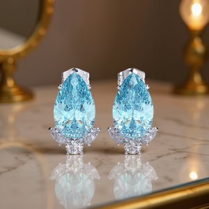 Orecchini di lusso in argento 925 con topazio a forma di goccia d'acqua, placcati in rodio, per gioielli da sposa da donna - Product Image 2