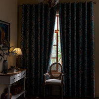 Rideaux transparents en polyester à imprimé floral vintage bleu turquoise américain pour salon, chambre à coucher, décoration intérieure