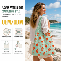 Sac fourre-tout en tricot à motif floral 'Plage Côtier' Vert menthe, Sac à bandoulière floral, Logo personnalisé, Couleur, Taille, Faible MOQ, Marque privée, Vente en gros