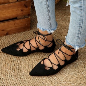 Sandalias planas de mujer con punta en pico y diseño hueco, con cordones en el tobillo y tiras envolventes, calzado de verano a la moda para uso diario - Product Image 6