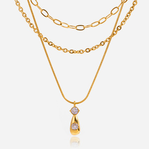 จี้รูปหยดน้ำ สร้อยคอหลายชั้น สแตนเลสประดับเพชรซิร์คอน ของขวัญเครื่องประดับแฟชั่น สร้อยคอจี้ - Product Image 1