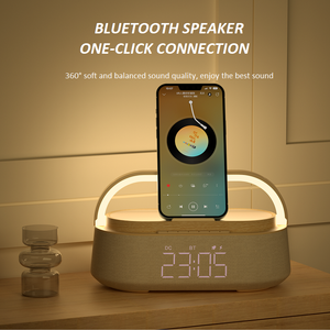 KUANGXIANG Réveil électronique moderne et intelligent avec chargeur sans fil Haut-parleur BT Lumière ambiante <span class=keywords><strong>Radio</strong></span> FM Téléphone Dock - Product Image 2