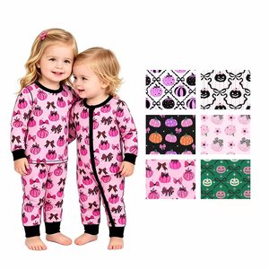 Conjuntos de otoño personalizados para bebés niñas con diseño de calabaza, pelele con cremallera, venta al por mayor, ropa a juego para hermanas de Halloween, ropa de fábrica para boutiques - Product Image 1