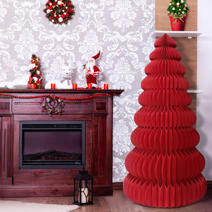 شجرة عيد الميلاد الحمراء الكبيرة كقطعة مركزية، زينة عيد الميلاد ثلاثية الأبعاد عملاقة من الورق على شكل خلية نحل لتزيين الطاولات في حفلات العطلات - Product Image 3