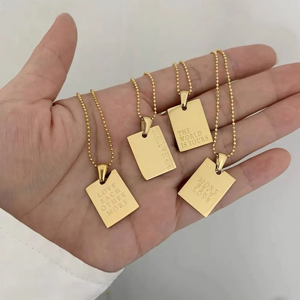 Custom Stainless Steel 18K 14K Gold Jewelry Personalized Pendant Tags Simple Necklace OEM/ODM Design