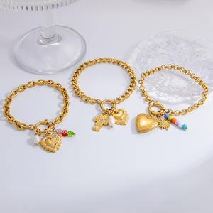 Collar de Perlas Ajustable DIY al por Mayor, Chapado en Oro de 18K, Acero Inoxidable, Cierre <span class=keywords><strong>OT</strong></span> con Colgante de Corazón, Sol y <span class=keywords><strong>Botas</strong></span> para Mujer - Product Image 3