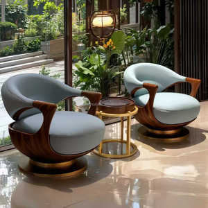 كرسي استرخاء أنيق من الخشب الصلب، كرسي بذراعين من خشب الدردار والجوز، تصميم عصري جديد ومبتكر، أثاث بكرسي أريكة من الجلد الطبيعي - Product Image 3