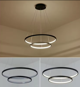 Nuevo DISEÑO DE Zeal Lighting, lámpara colgante redonda de 6 anillos, candelabros y luces colgantes con acabado de vidrio de metal negro y gris - Product Image 6