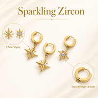 Anting-anting Huggie Hoop Zirkon Baja Tahan Karat Anting-anting Gantung Bintang Emas untuk Wanita Perhiasan Bintang 8 Titik CZ Hadiah