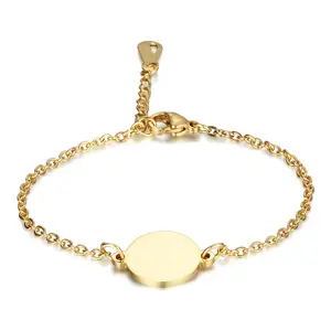 Pulseira pequena de aço inoxidável, bracelete feminino com berloque de disco redondo, dourado, 2022