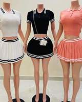 Y2K VÊTEMENTS Femmes 2 Pièces Ensembles D'entraînement Sans Manches Crop Tops Mini Taille Haute Plissée Tennis Jupe Ensemble Vêtements D'été pour Femmes